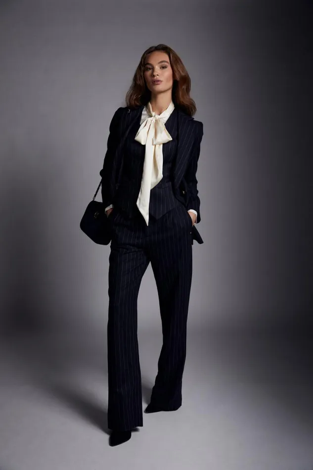 Women Hampton Waistcoat Navy Chalk Pinstripe Holland Cooper Tailoring