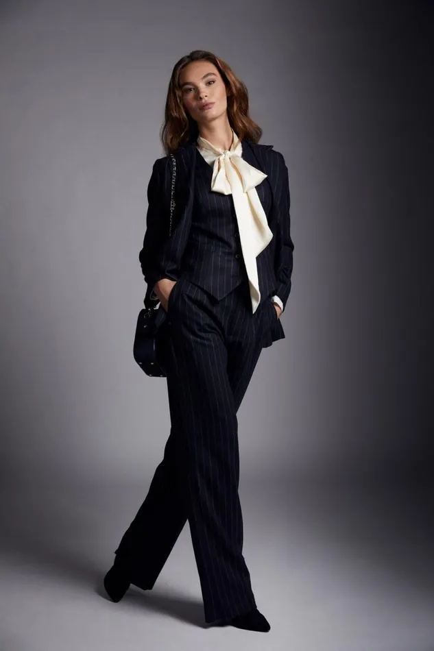 Women Hampton Waistcoat Navy Chalk Pinstripe Holland Cooper Tailoring