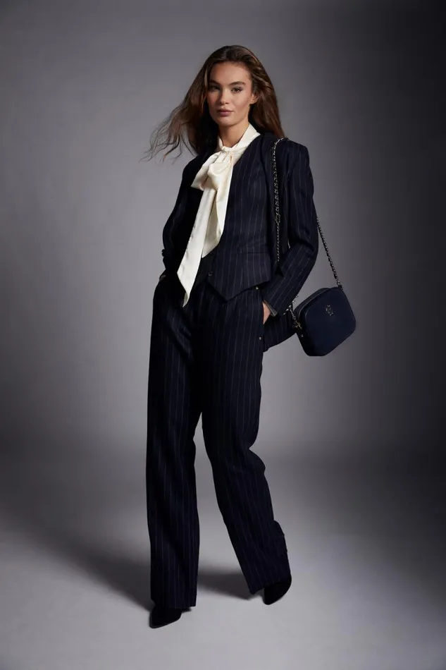 Women Hampton Waistcoat Navy Chalk Pinstripe Holland Cooper Tailoring
