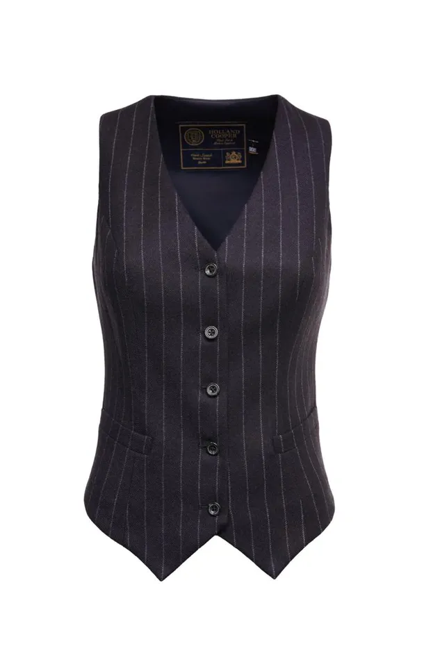 Women Hampton Waistcoat Navy Chalk Pinstripe Holland Cooper Tailoring