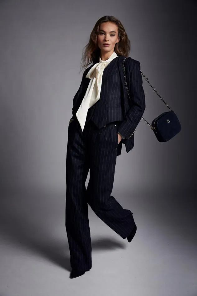 Women Hampton Waistcoat Navy Chalk Pinstripe Holland Cooper Tailoring
