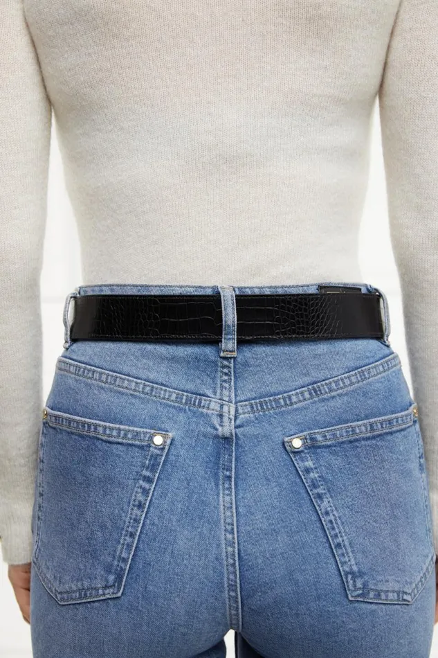 Women HC Classic Belt Reversible Black Chocolate Croc Holland Cooper Belts Women HC Classic Belt Reversible Black Chocolate Croc Holland Cooper Belts