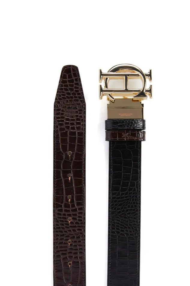Women HC Classic Belt Reversible Black Chocolate Croc Holland Cooper Belts Women HC Classic Belt Reversible Black Chocolate Croc Holland Cooper Belts