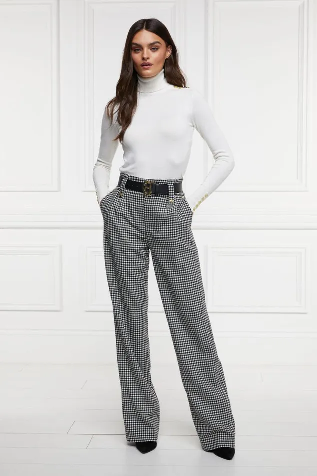Women High Waisted Straight Trouser Black and White Puppy Tooth Holland Cooper Tailoring Women High Waisted Straight Trouser Black and White Puppy Tooth Holland Cooper Tailoring