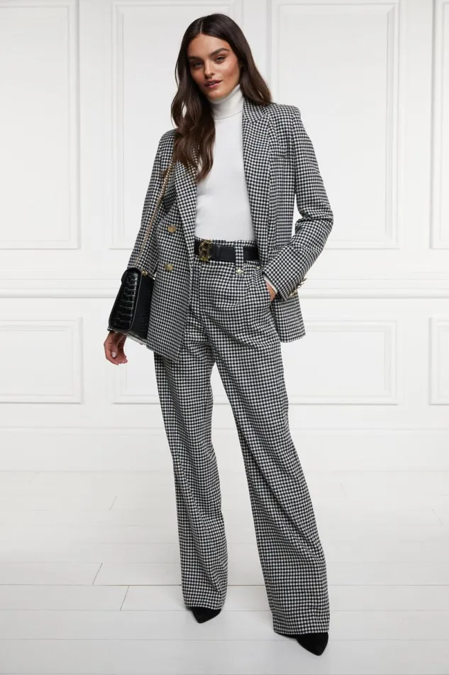 Women High Waisted Straight Trouser Black and White Puppy Tooth Holland Cooper Tailoring Women High Waisted Straight Trouser Black and White Puppy Tooth Holland Cooper Tailoring