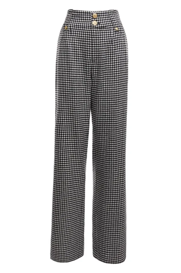 Women High Waisted Straight Trouser Black and White Puppy Tooth Holland Cooper Tailoring Women High Waisted Straight Trouser Black and White Puppy Tooth Holland Cooper Tailoring