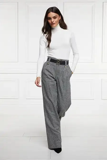 Women High Waisted Straight Trouser Black and White Puppy Tooth Holland Cooper Tailoring Women High Waisted Straight Trouser Black and White Puppy Tooth Holland Cooper Tailoring
