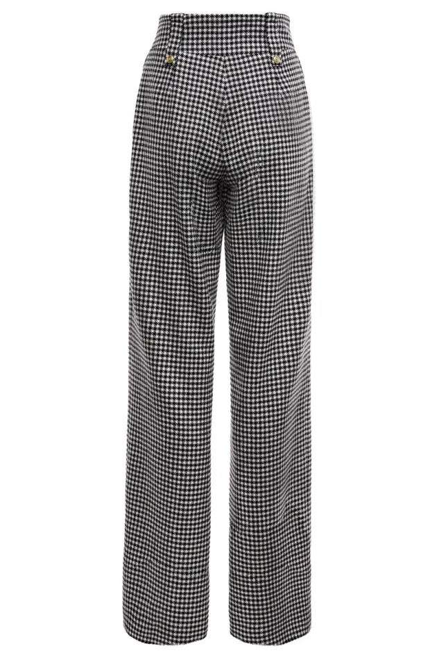 Women High Waisted Straight Trouser Black and White Puppy Tooth Holland Cooper Tailoring Women High Waisted Straight Trouser Black and White Puppy Tooth Holland Cooper Tailoring