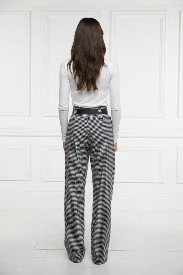 Women High Waisted Straight Trouser Black and White Puppy Tooth Holland Cooper Tailoring Women High Waisted Straight Trouser Black and White Puppy Tooth Holland Cooper Tailoring