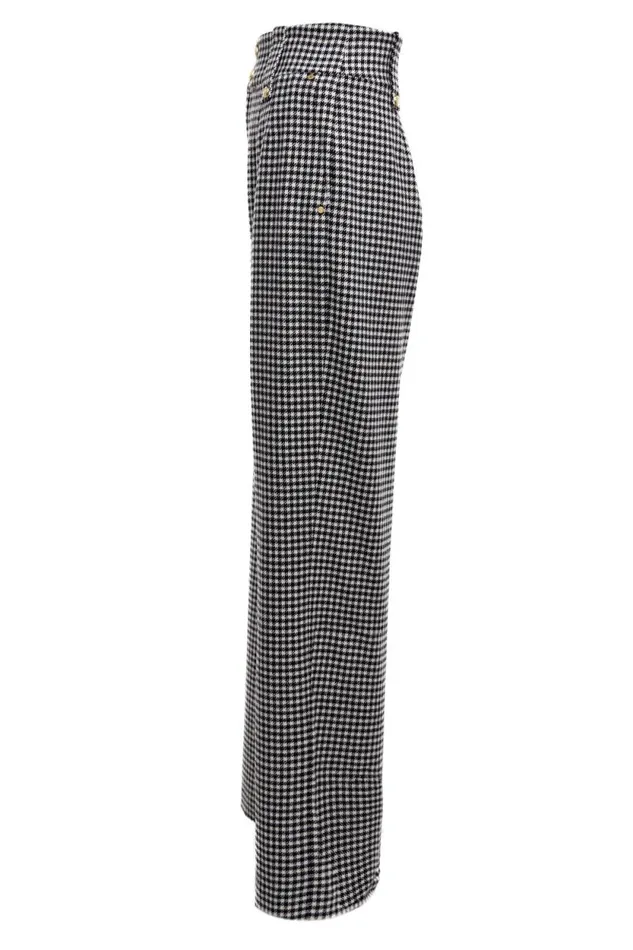 Women High Waisted Straight Trouser Black and White Puppy Tooth Holland Cooper Tailoring Women High Waisted Straight Trouser Black and White Puppy Tooth Holland Cooper Tailoring