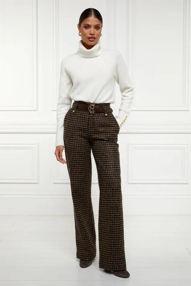 Women High Waisted Straight Trouser Chocolate Houndstooth Holland Cooper Tailoring
