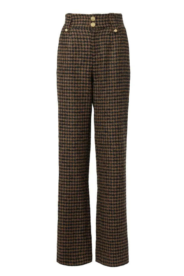 Women High Waisted Straight Trouser Chocolate Houndstooth Holland Cooper Tailoring