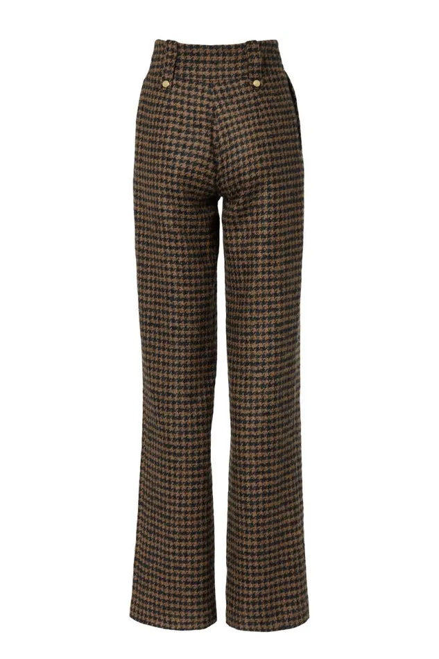 Women High Waisted Straight Trouser Chocolate Houndstooth Holland Cooper Tailoring