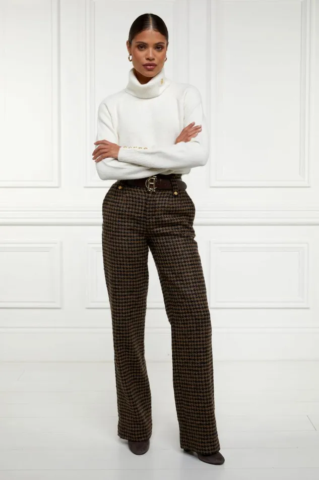 Women High Waisted Straight Trouser Chocolate Houndstooth Holland Cooper Tailoring