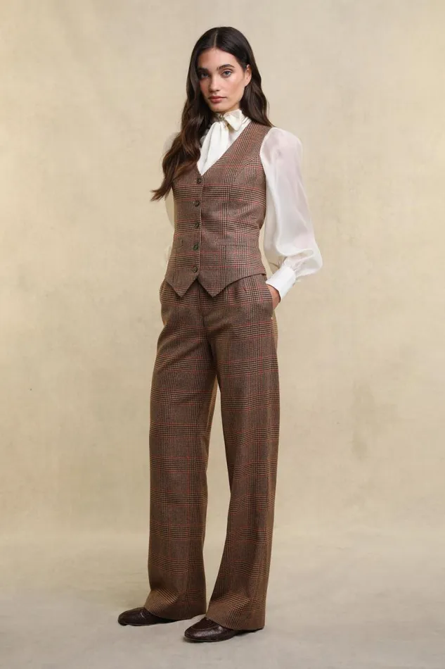 Women High Waisted Straight Trouser Clarence Check Merlot Holland Cooper Tailoring Women High Waisted Straight Trouser Clarence Check Merlot Holland Cooper Tailoring