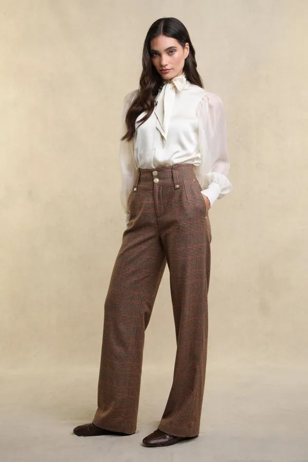 Women High Waisted Straight Trouser Clarence Check Merlot Holland Cooper Tailoring Women High Waisted Straight Trouser Clarence Check Merlot Holland Cooper Tailoring