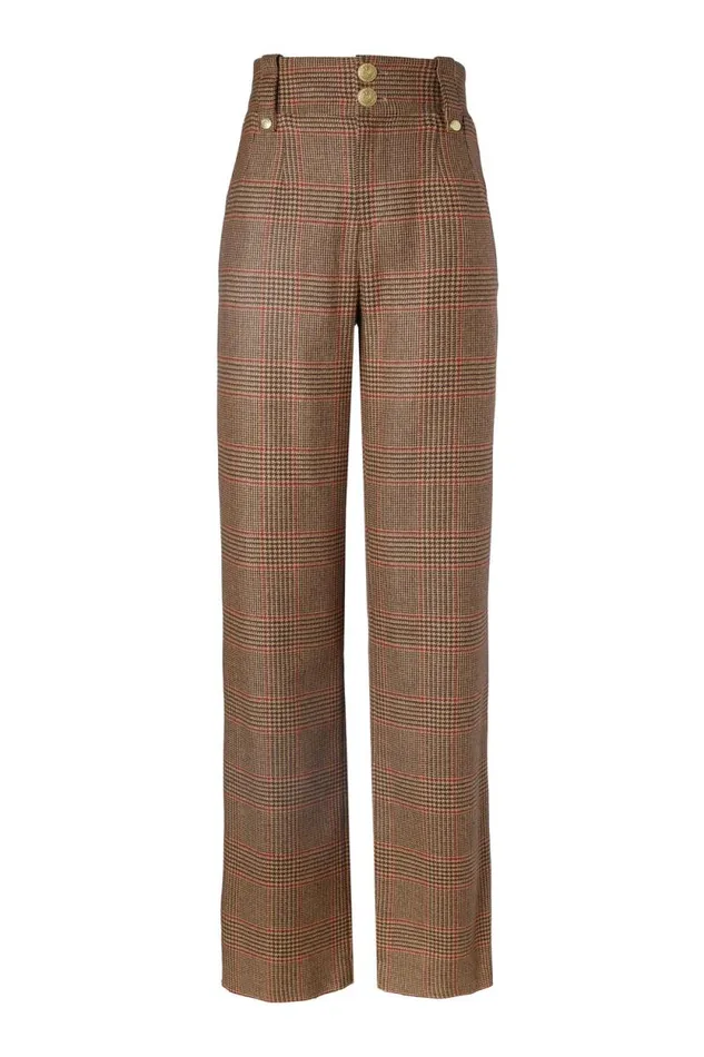 Women High Waisted Straight Trouser Clarence Check Merlot Holland Cooper Tailoring Women High Waisted Straight Trouser Clarence Check Merlot Holland Cooper Tailoring