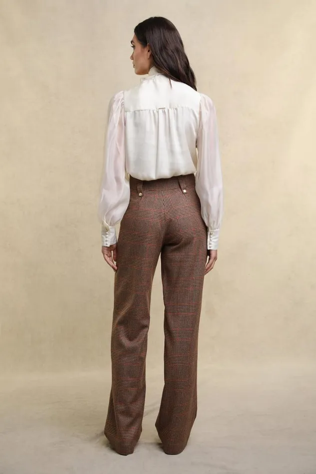 Women High Waisted Straight Trouser Clarence Check Merlot Holland Cooper Tailoring Women High Waisted Straight Trouser Clarence Check Merlot Holland Cooper Tailoring