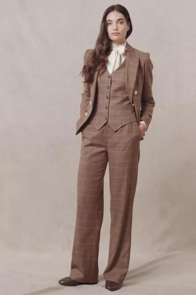 Women High Waisted Straight Trouser Clarence Check Merlot Holland Cooper Tailoring Women High Waisted Straight Trouser Clarence Check Merlot Holland Cooper Tailoring