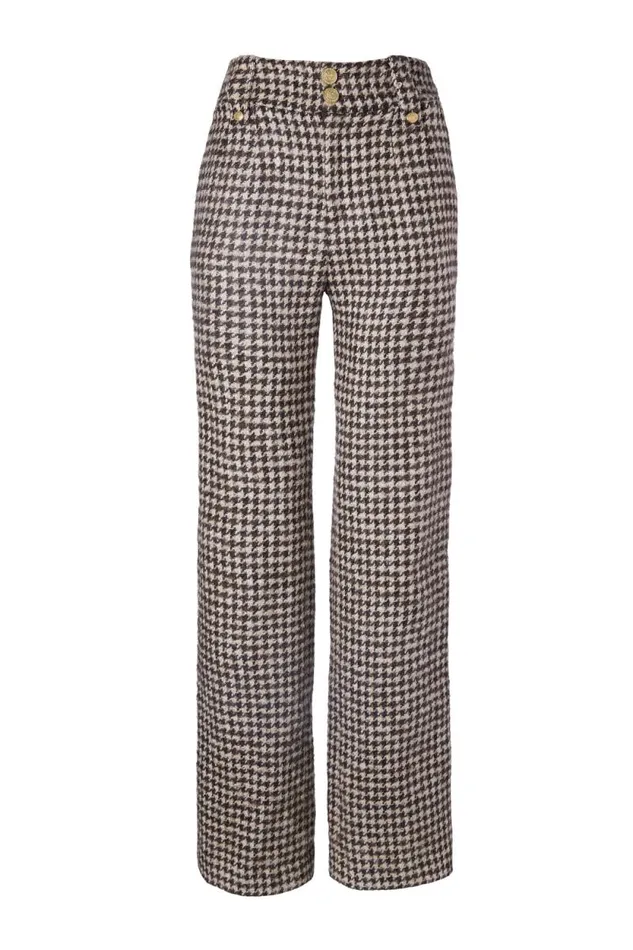 Women High Waisted Straight Trouser Coffee Houndstooth Holland Cooper Tailoring Women High Waisted Straight Trouser Coffee Houndstooth Holland Cooper Tailoring