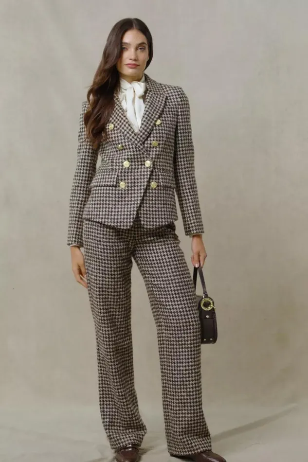 Women High Waisted Straight Trouser Coffee Houndstooth Holland Cooper Tailoring Women High Waisted Straight Trouser Coffee Houndstooth Holland Cooper Tailoring
