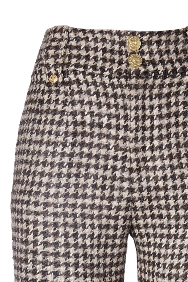 Women High Waisted Straight Trouser Coffee Houndstooth Holland Cooper Tailoring Women High Waisted Straight Trouser Coffee Houndstooth Holland Cooper Tailoring