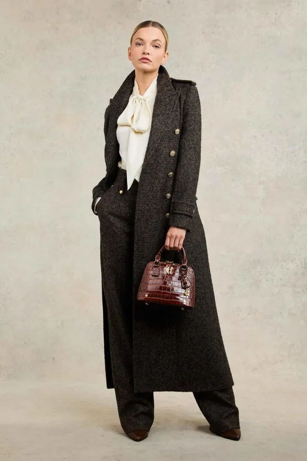 Women High Waisted Straight Trouser Walnut Herringbone Holland Cooper Tailoring Women High Waisted Straight Trouser Walnut Herringbone Holland Cooper Tailoring