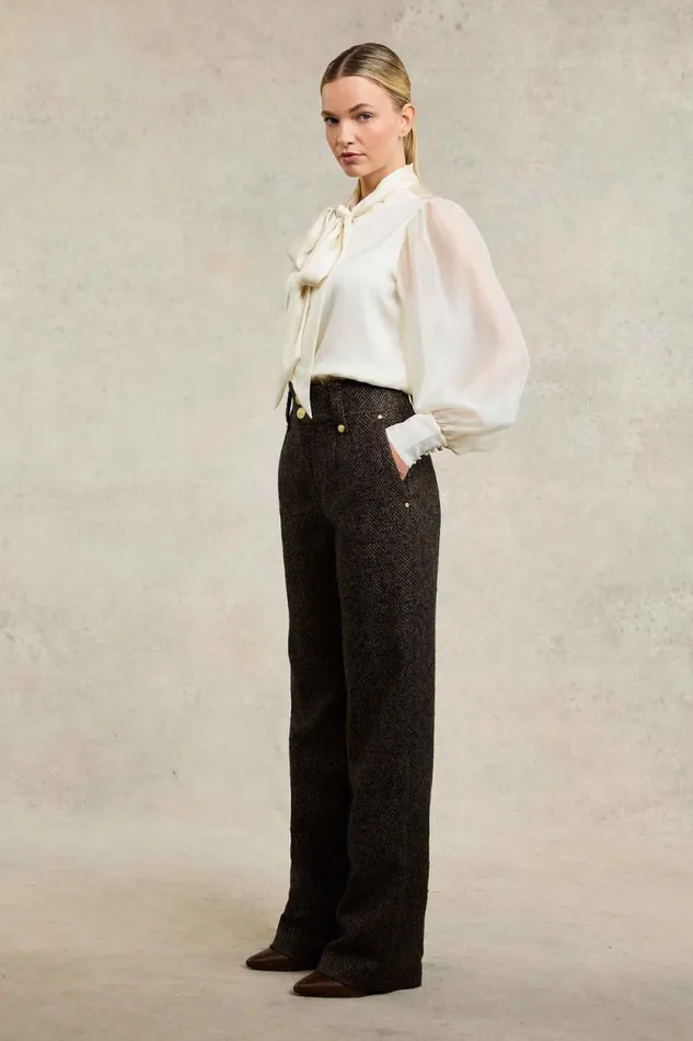Women High Waisted Straight Trouser Walnut Herringbone Holland Cooper Tailoring Women High Waisted Straight Trouser Walnut Herringbone Holland Cooper Tailoring