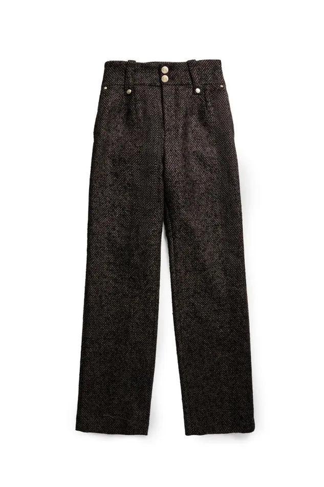 Women High Waisted Straight Trouser Walnut Herringbone Holland Cooper Tailoring Women High Waisted Straight Trouser Walnut Herringbone Holland Cooper Tailoring