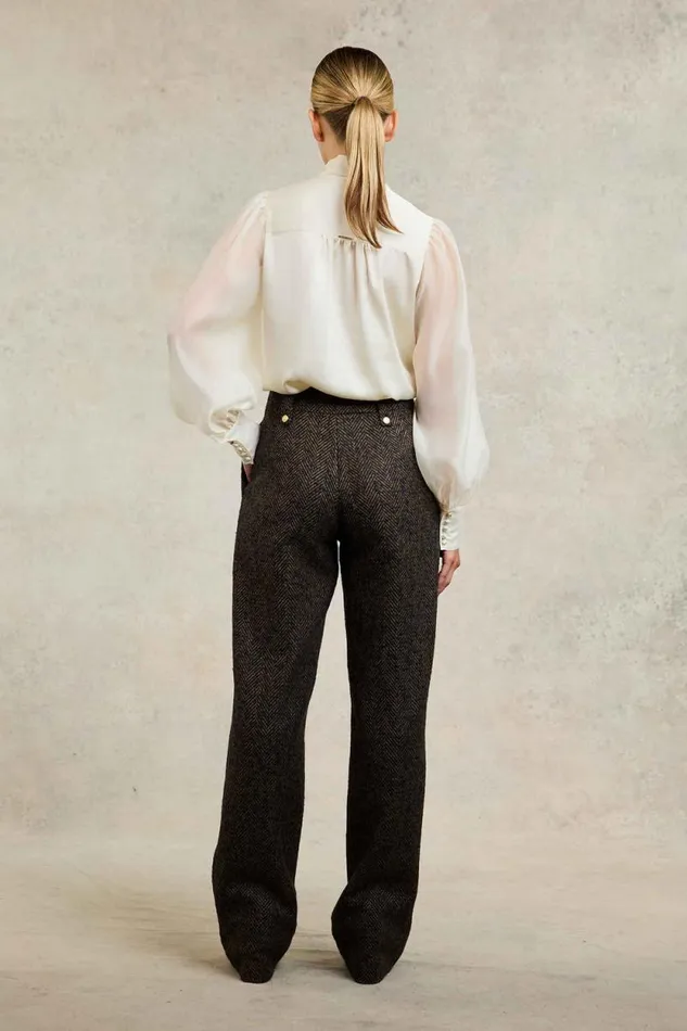 Women High Waisted Straight Trouser Walnut Herringbone Holland Cooper Tailoring Women High Waisted Straight Trouser Walnut Herringbone Holland Cooper Tailoring