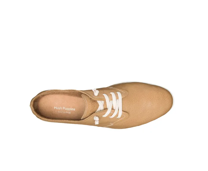 Women Hush Puppies Everyday Lace Up Tan Leather Sneakers