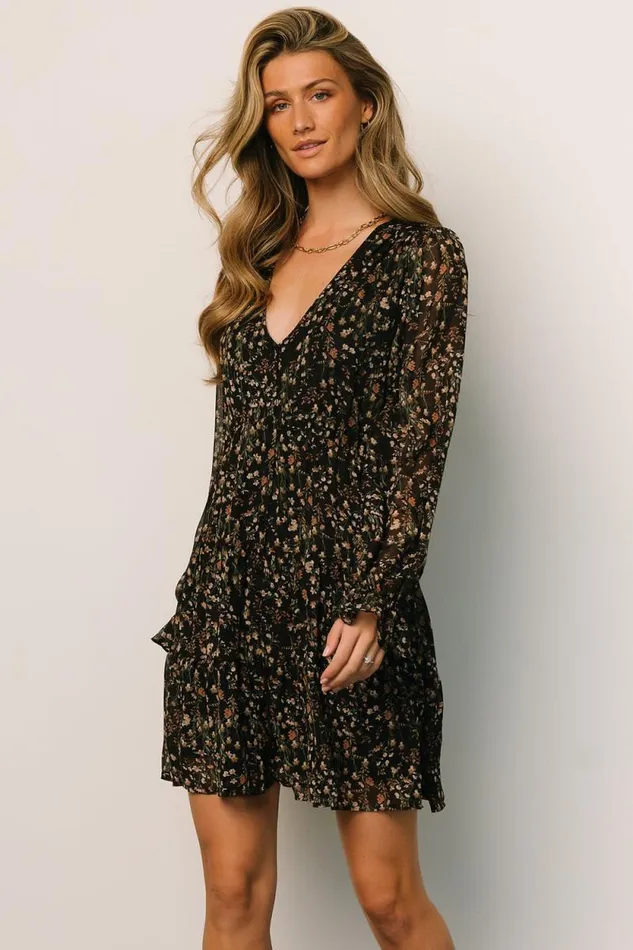 Women Huxley Tiered Short Dress Black Multi Floral Baltic Born Short Dresses Women Huxley Tiered Short Dress Black Multi Floral Baltic Born Short Dresses