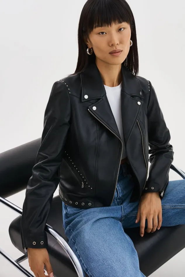 Women IDETTA Leather Biker Jacket Black LAMARQUE Leather Jackets