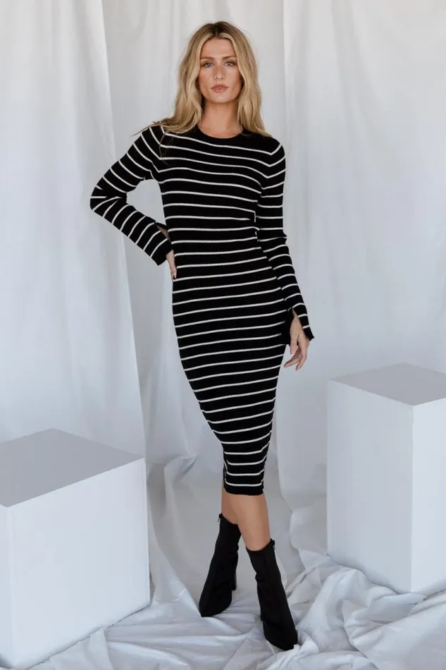 Women Iggy Sweater Dress Black Ivory Baltic Born Midi Dresses Women Iggy Sweater Dress Black Ivory Baltic Born Midi Dresses