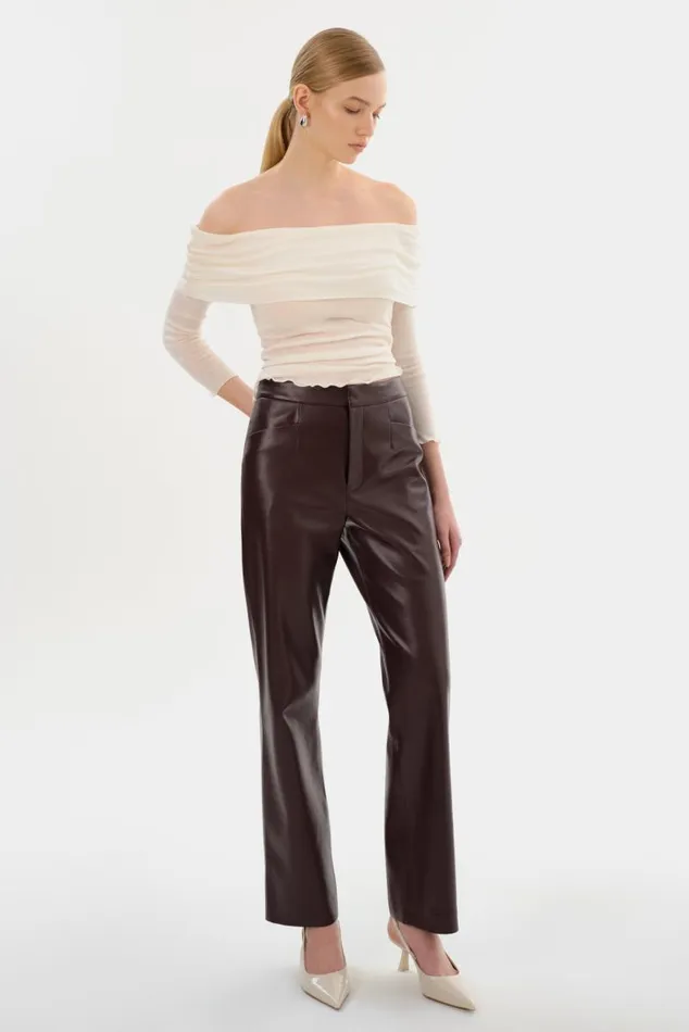 Women IMANI Recycled Leather Trousers Mahogany LAMARQUE Pants and Shorts