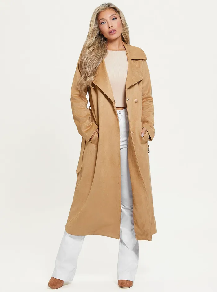 Women Jackets and Coats GUESS Khaki Tan Baraa Trench Coat