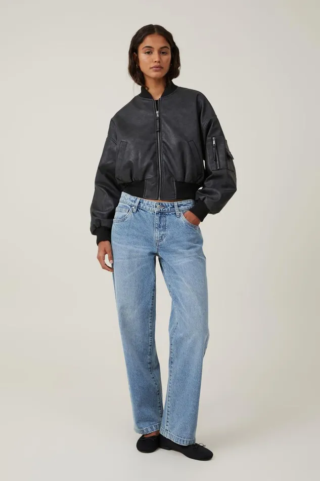 Women Jackets Cotton On Faux Leather Cropped Bomber Jacket Black