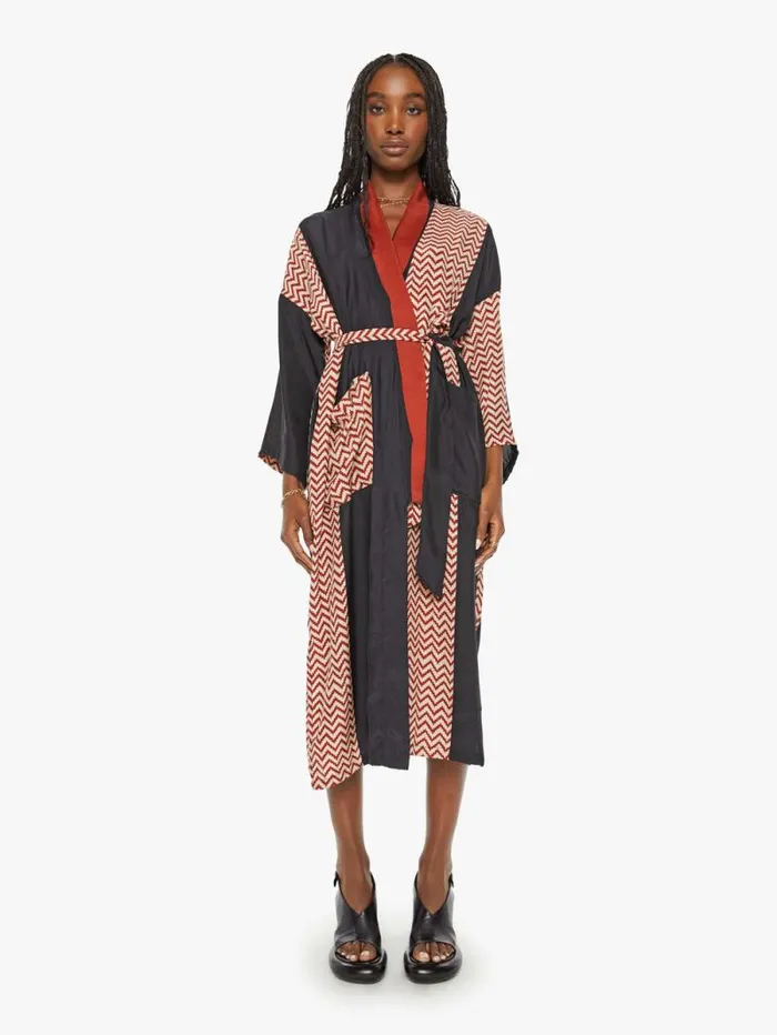 Women Jackets Mother Denim Diane Robe Block Zig Zag Print Noire