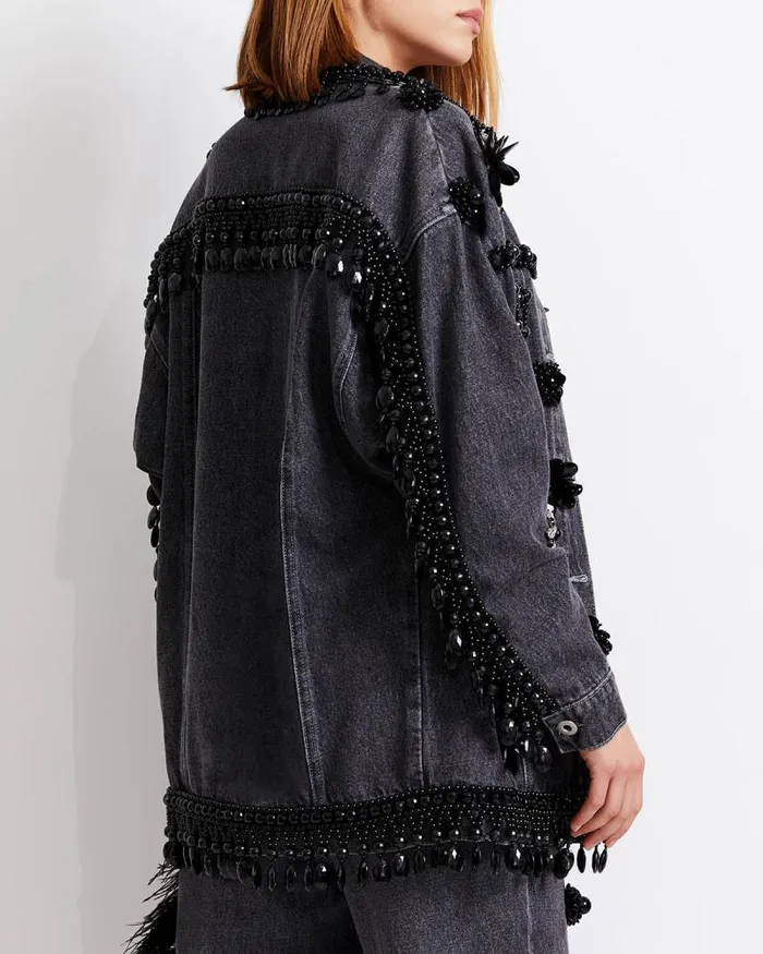 Women Jackets PatBO HANDBEADED DENIM JACKET FINAL SALE Black