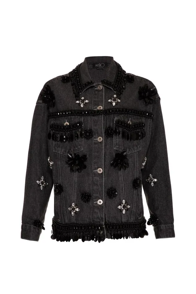 Women Jackets PatBO HANDBEADED DENIM JACKET FINAL SALE Black