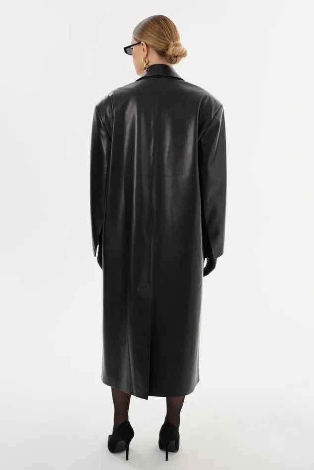 Women JANELLE Recycled Leather Coat Black LAMARQUE Trench Coats Women JANELLE Recycled Leather Coat Black LAMARQUE Trench Coats