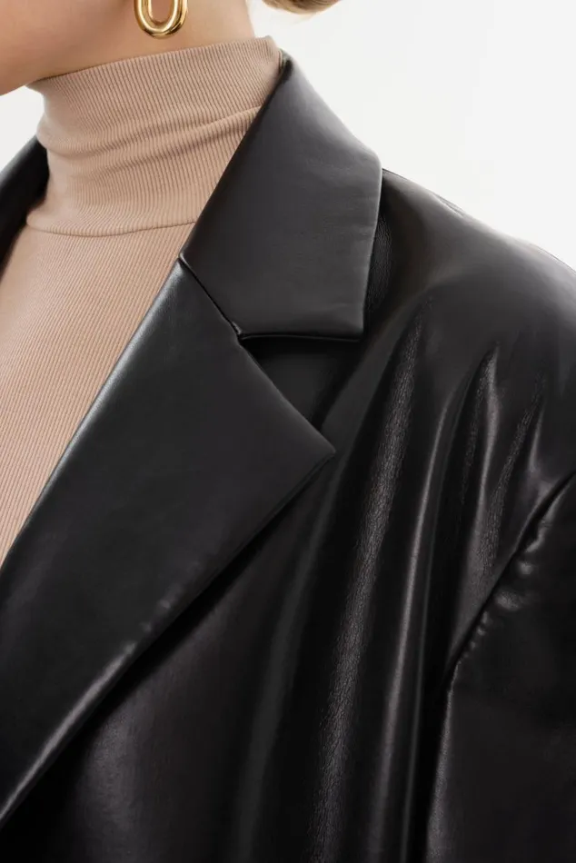 Women JANELLE Recycled Leather Coat Black LAMARQUE Trench Coats Women JANELLE Recycled Leather Coat Black LAMARQUE Trench Coats