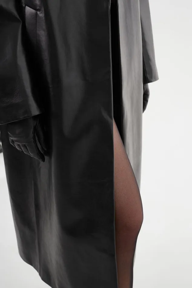 Women JANELLE Recycled Leather Coat Black LAMARQUE Trench Coats Women JANELLE Recycled Leather Coat Black LAMARQUE Trench Coats