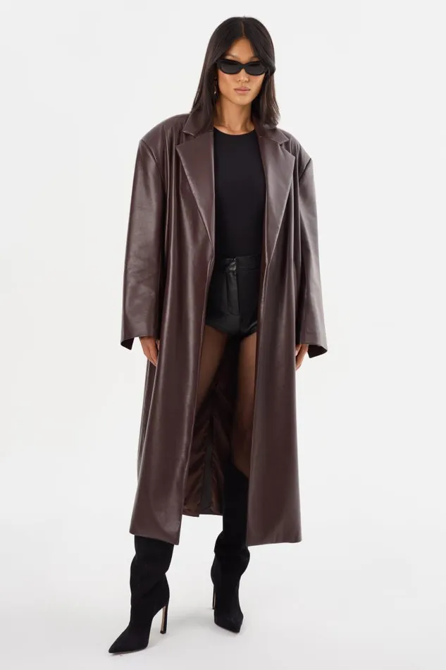 Women JANELLE Recycled Leather Coat Mahogany LAMARQUE Trench Coats