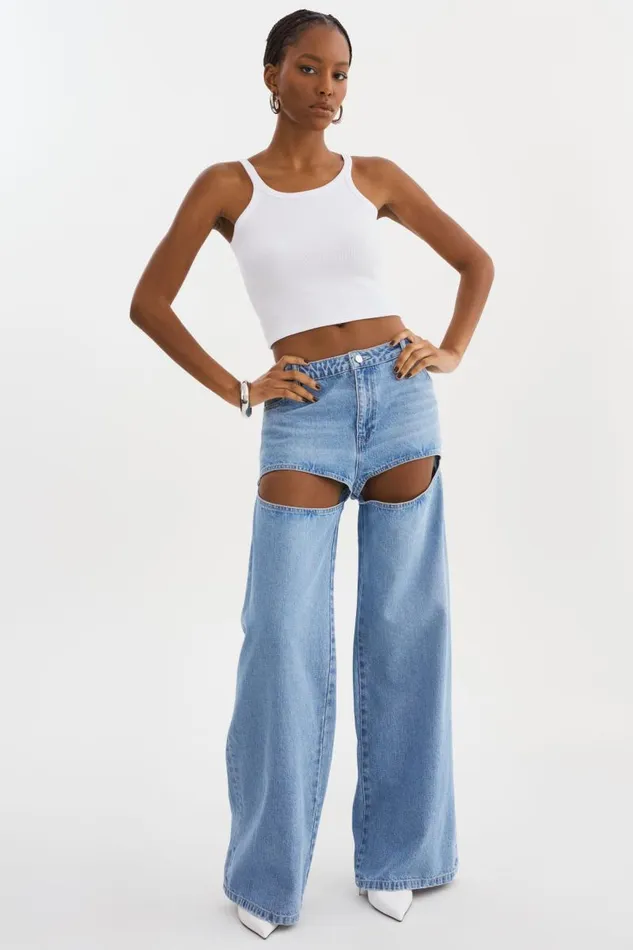 Women JAYLENE Denim CutOut Jeans Light Blue Wash LAMARQUE Pants and Shorts