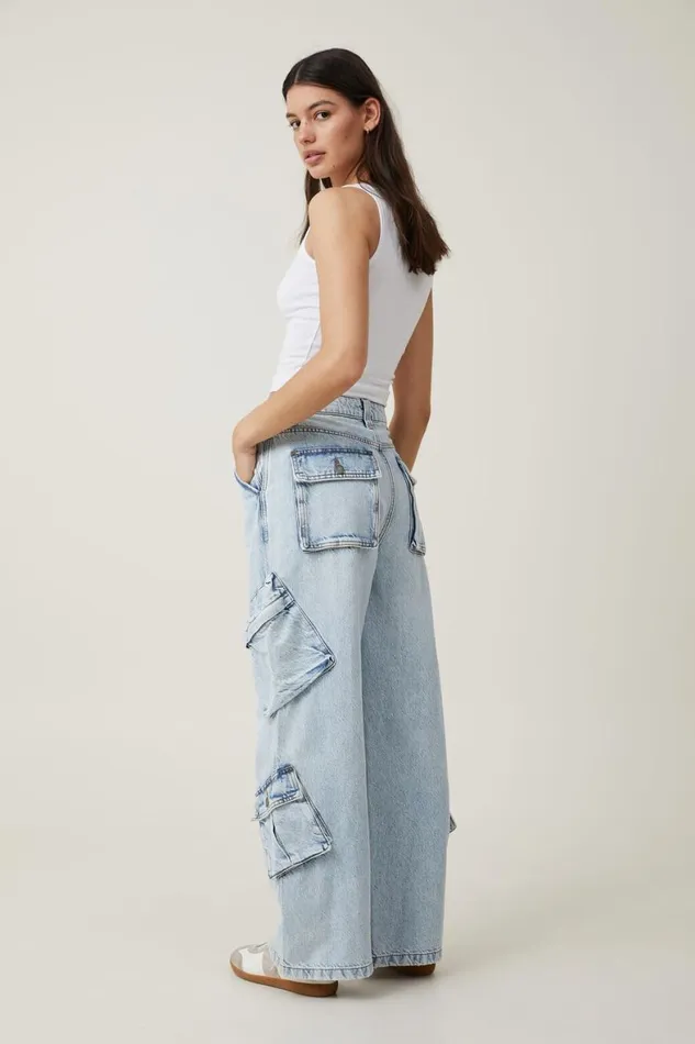 Women Jeans Cotton On Cargo Super Baggy Jean Palm Blue