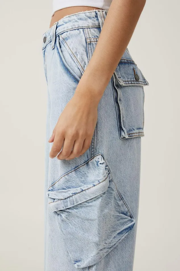 Women Jeans Cotton On Cargo Super Baggy Jean Palm Blue