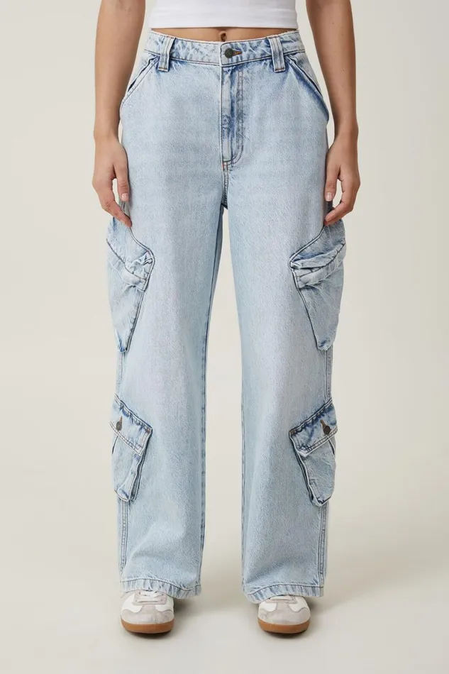 Women Jeans Cotton On Cargo Super Baggy Jean Palm Blue