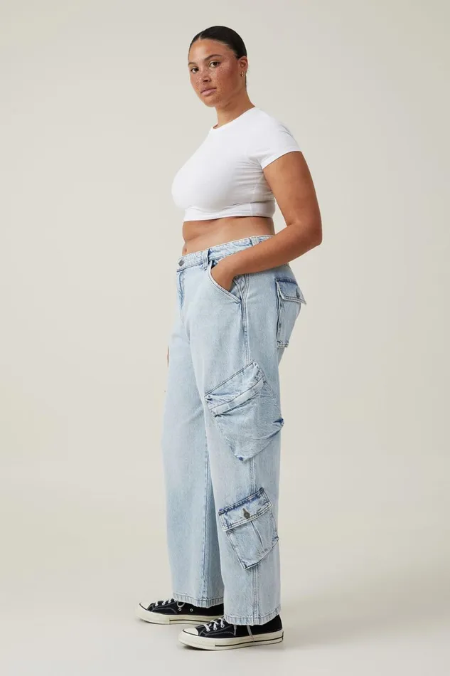 Women Jeans Cotton On Cargo Super Baggy Jean Palm Blue