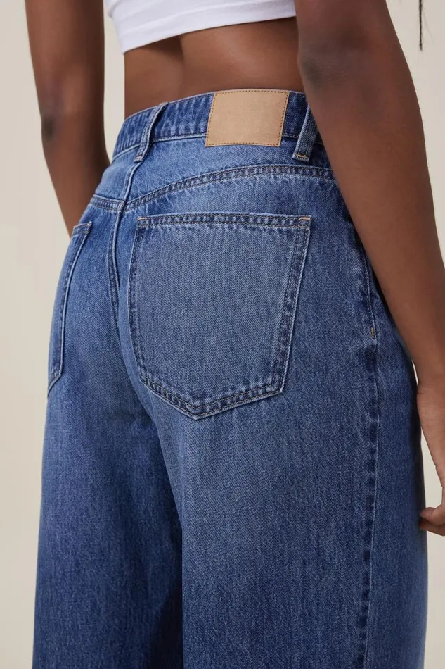 Women Jeans Cotton On Relaxed Wide Leg Jean Bottle Blue